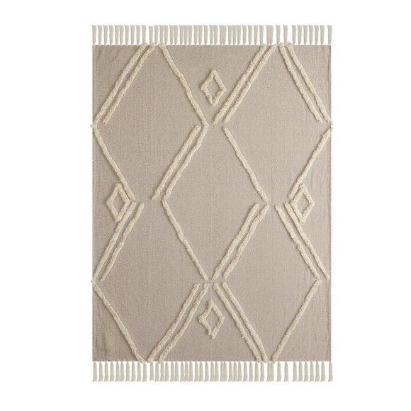 Diamond Tufted Throw Blanket / Beige & Cream / Cotton Throw Blanket / 60"x50" - Picture 3 of 11